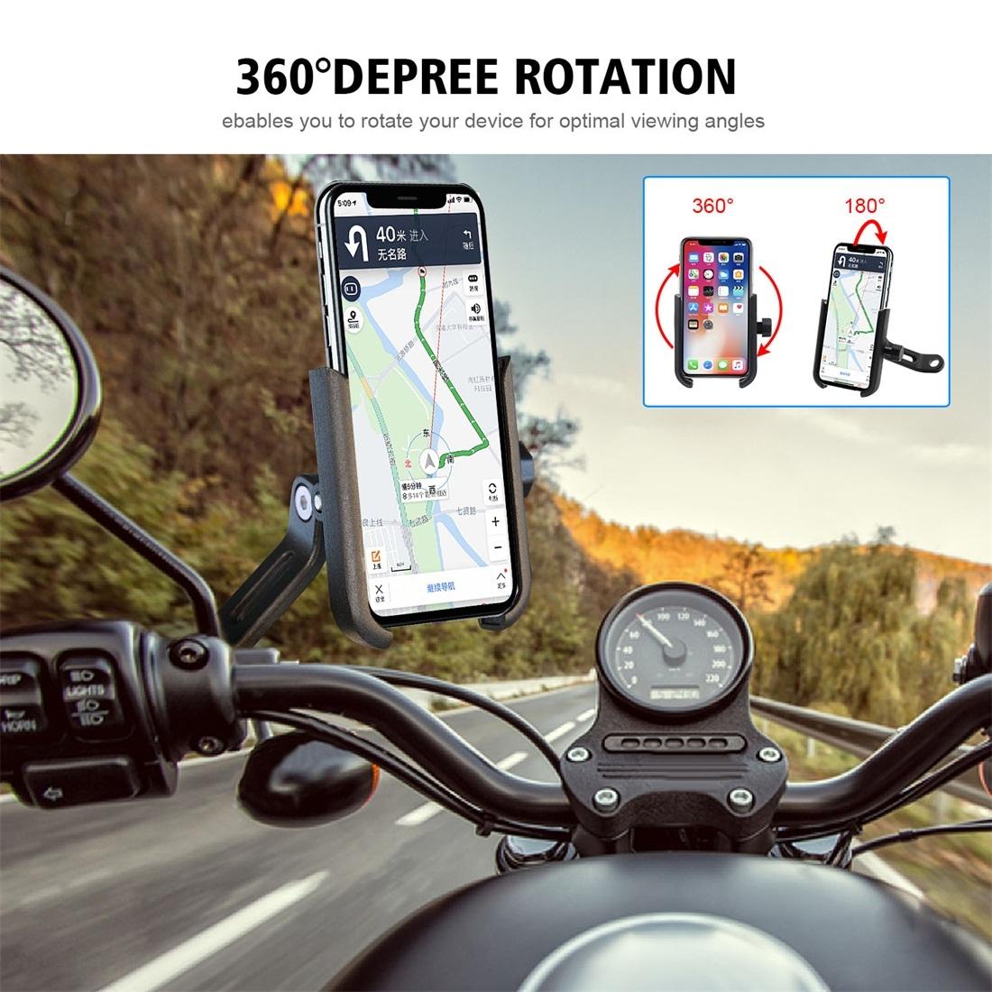 Motorcycle Rotatable Aluminium Alloy Mobile Phone Holder Bracket, Rearview Mirror Version (Silver)