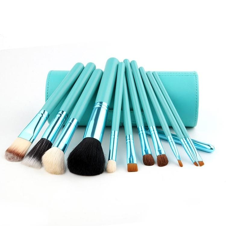 12 PCS Professional Makeup Brush Set Beauty Kit Cosmetic with PU Leather Cup Carrying Case (Green)