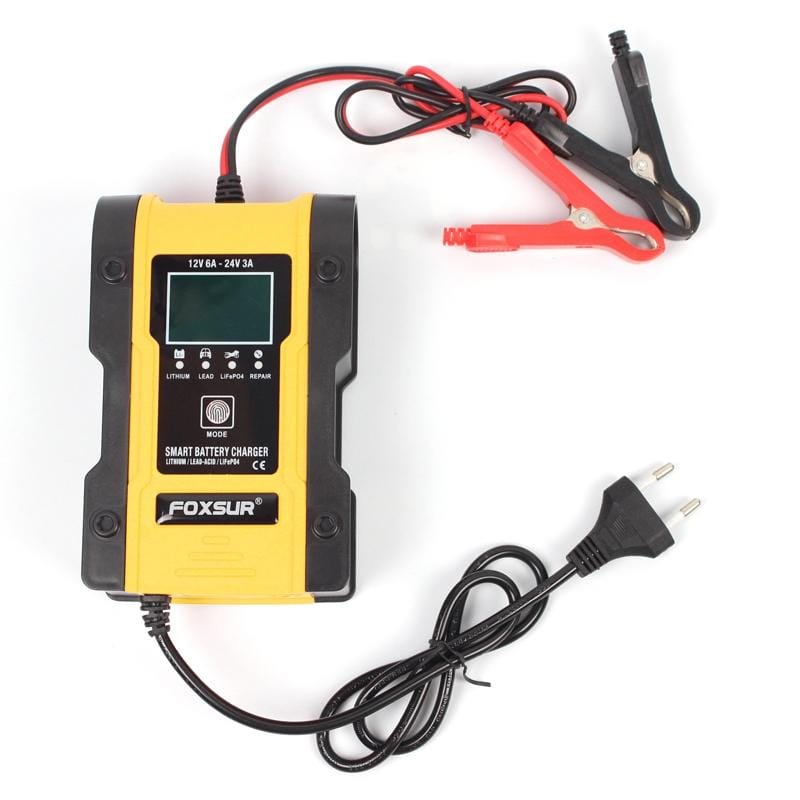 FOXSUR 12V-24V Car Motorcycle Repair Battery Charger AGM Charger Color:Yellow (EU Plug)