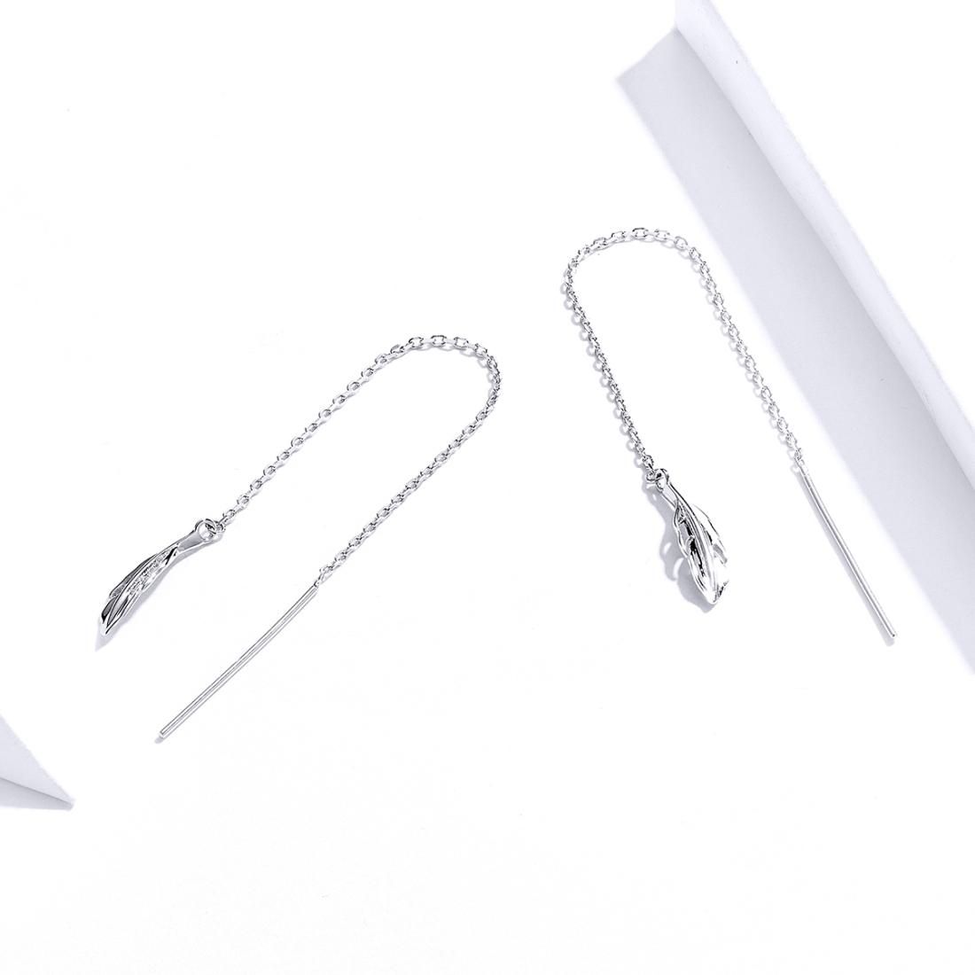 Feather Ear Line Sterling Silver Long Earrings Platinum Plated Simple Girl Earrings