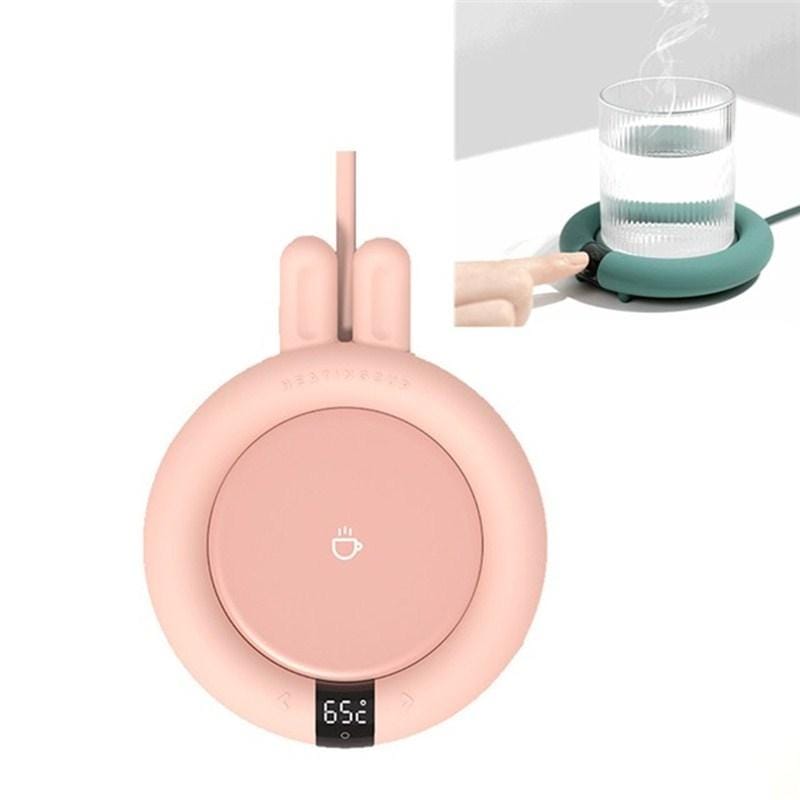 Heating Warm Coaster Office Thermostatic Coaster Touch Three-Speed Adjustment Timing Insulation Coaster, CN Plug (Bunny Pink)