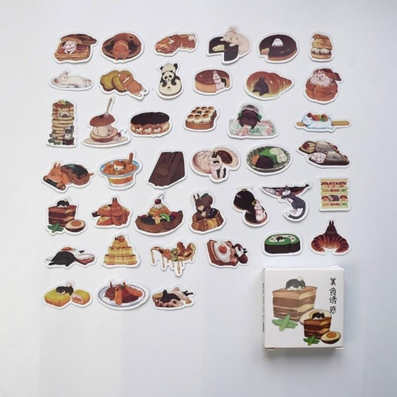 2 PCS Time Wheel Account Material Decoration Sticker Boxed DIY Color Cute Print Hand Account Diary Small Fresh Memo Pad (Food Temptation )