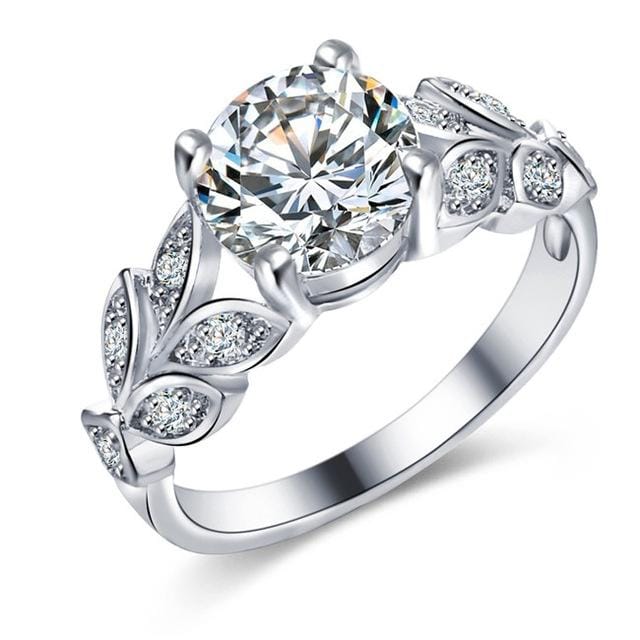 Crystal Leaf Shape Cubic Zircon Ring for Women Jewelry, Ring Size: 6