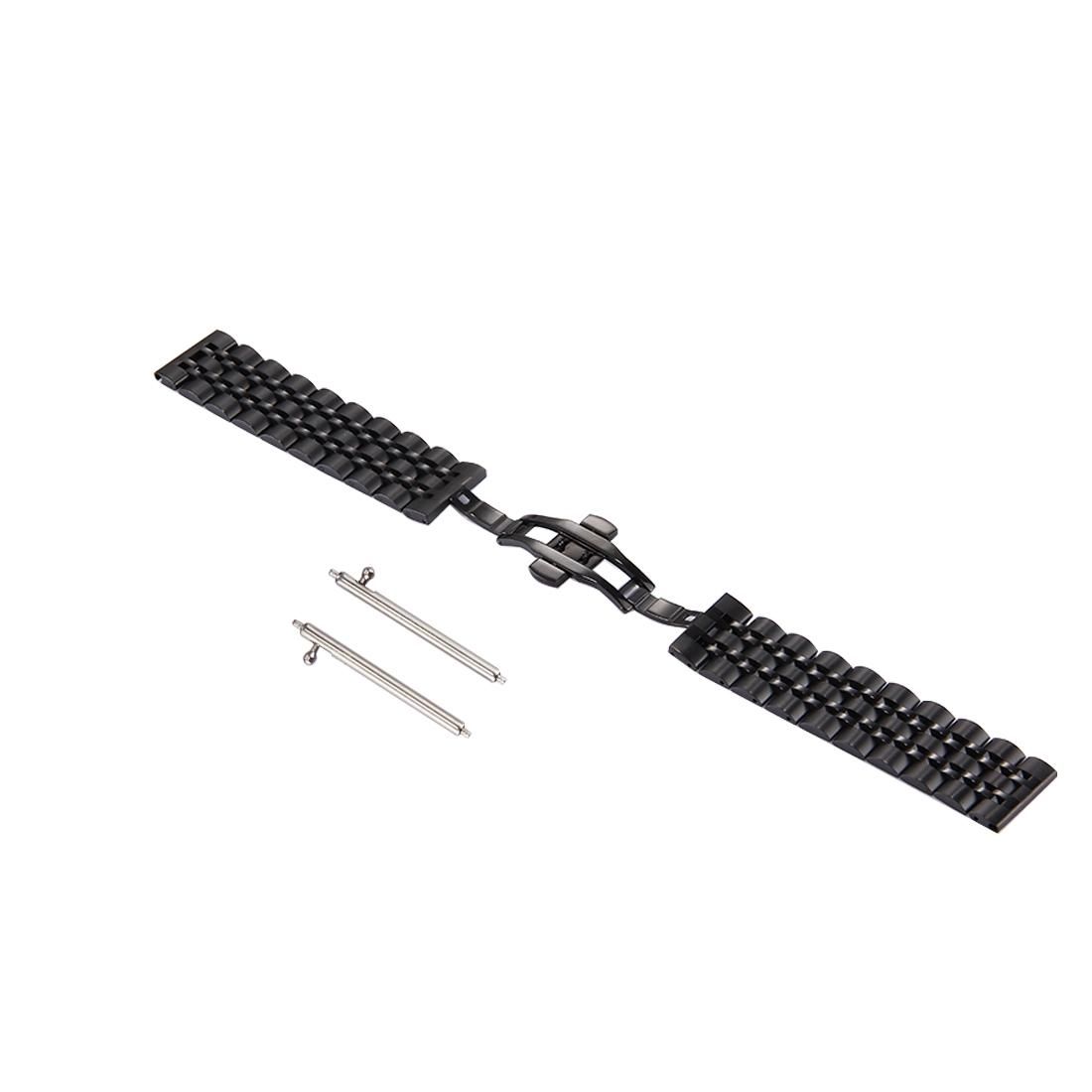 For Samsung Gear S3 Classic Smart Watch Hidden Butterfly Buckle 7 Beads Stainless Steel Watchband (Black)