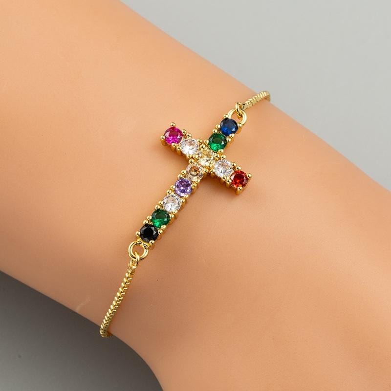 Women Fashion Cross Eye Bracelet Adjustable Rainbow Bracelet, Style:E273 Cross