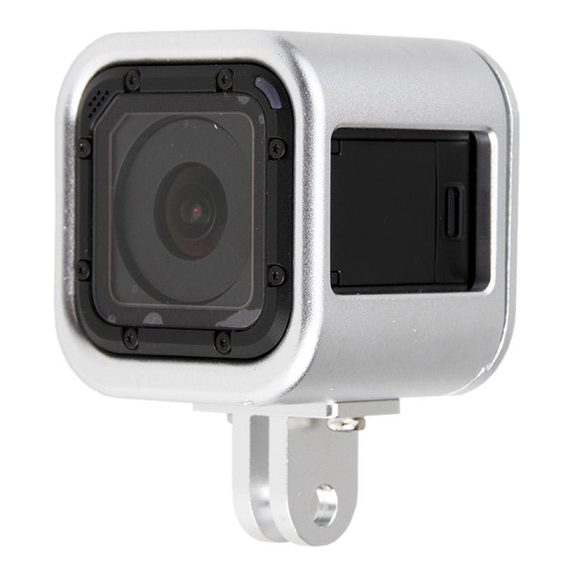Housing Shell CNC Aluminum Alloy Protective Cage with Insurance Back Cover for GoPro HERO5 Session /HERO4 Session /HERO Session (Silver)