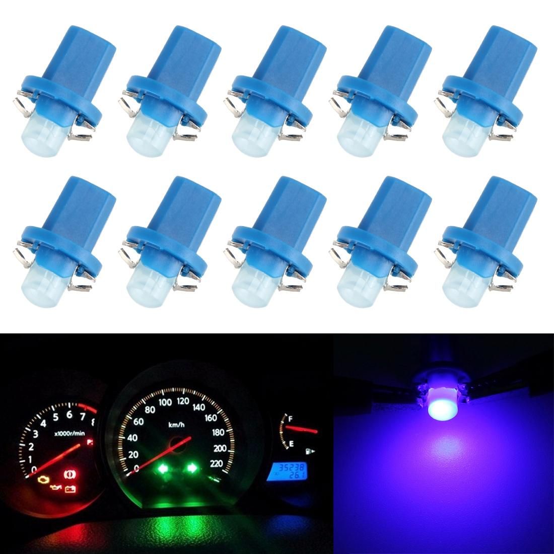 10 PCS 0.4W B8.5 Wedge Instrument Panel COB LED Light Dashboard Gauge Cluster Indicator Lamp Bulb (Blue Light)