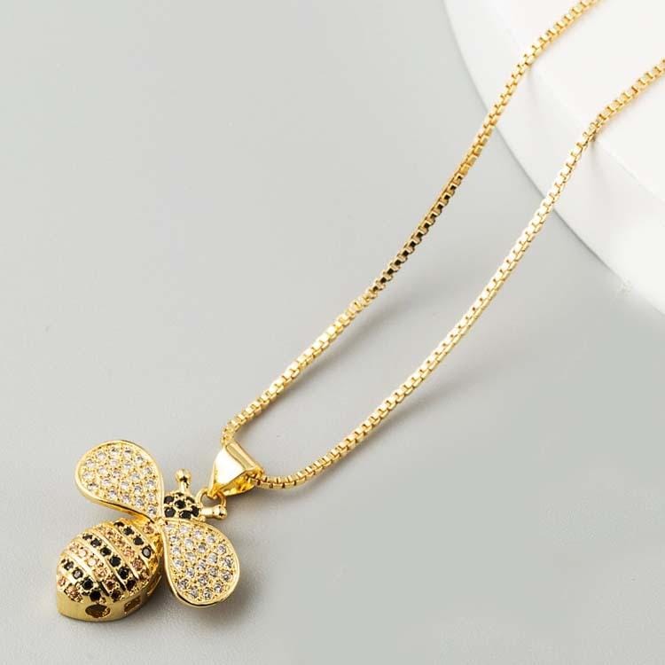 Simple Temperament Copper Micro-inlaid Colorful Zircon Pendant Bee Necklace (Colorful)