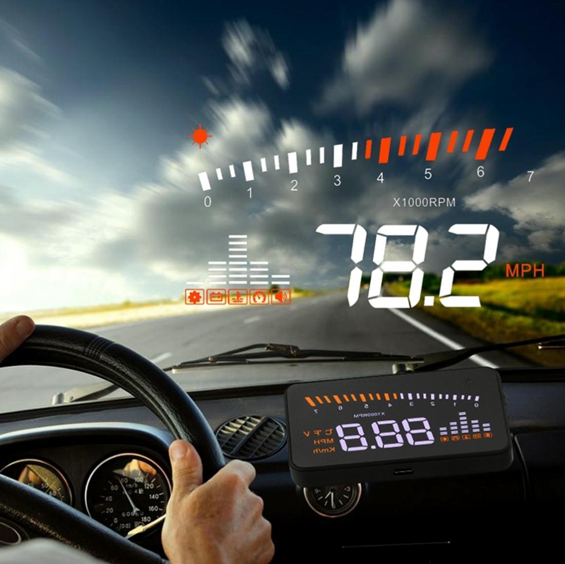 X5 HUD 3 inch Universal Multi Car Head Up Display with OBDII EOBD System, Light Sensors, Rotation Speed, Rotation Speed Unit, Unit Mark, Voltage, Water Temperature, Alarm mark (Black)