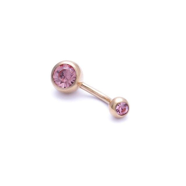 5 PCS Human Perforated Jewelry Electroplated Gold Double-drilled Umbilical Ring Czech Drill Umbilical Nails Thick Rod Earrings Punk Style (Pink)