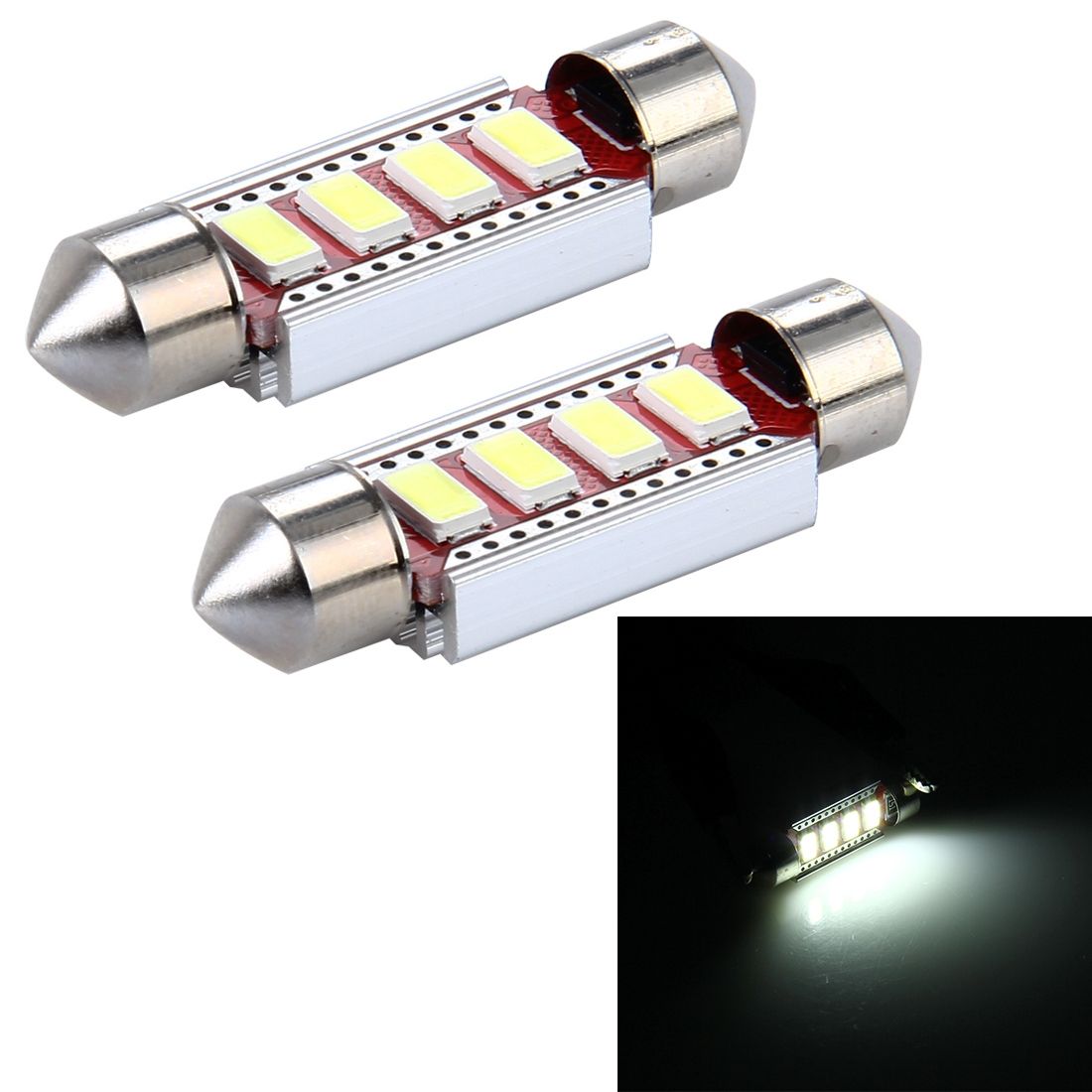 2 PCS DC 12V 3W 39MM 5730 Bicuspid Port Decoding Car Dome Lamp LED Reading Light with 6 LED Lights (White Light)