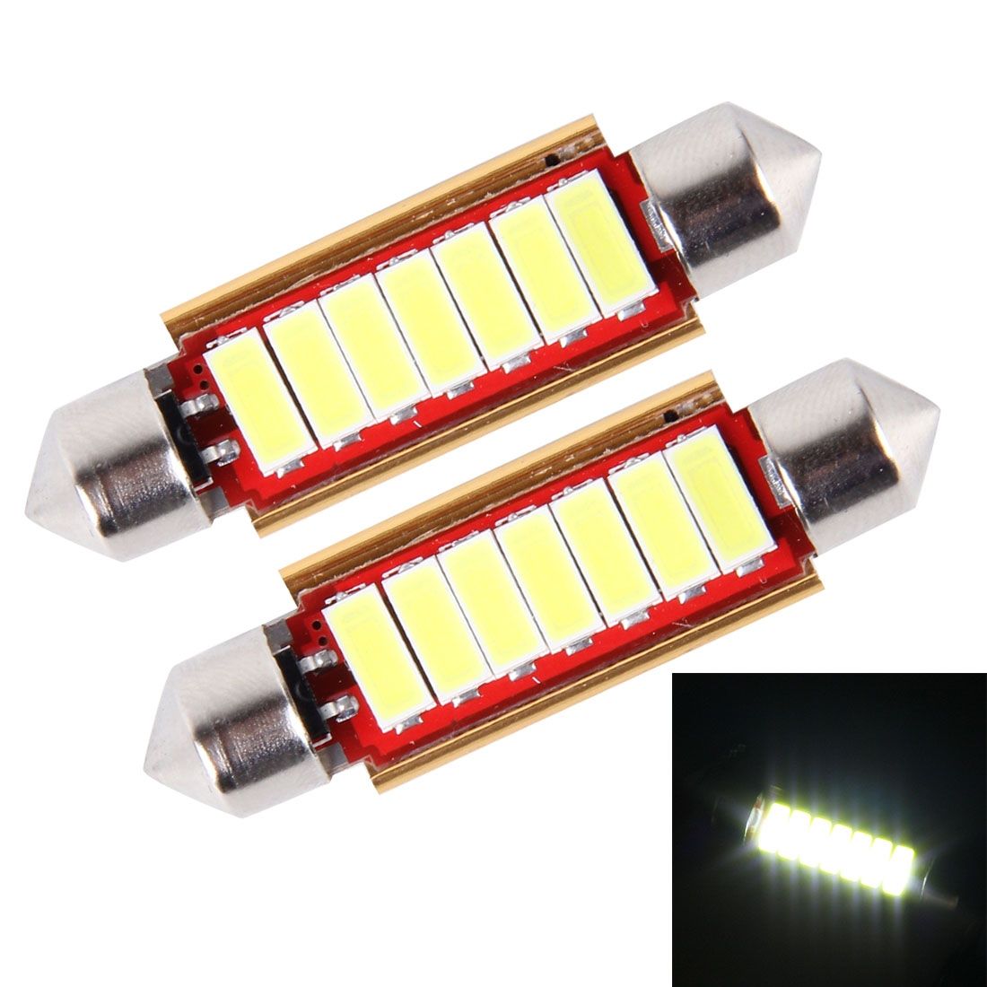 2 PCS DC 12V 3W 41MM 5730 Bicuspid Port Decoding Car Dome Lamp LED Reading Light with 6 LED Lights (White Light)