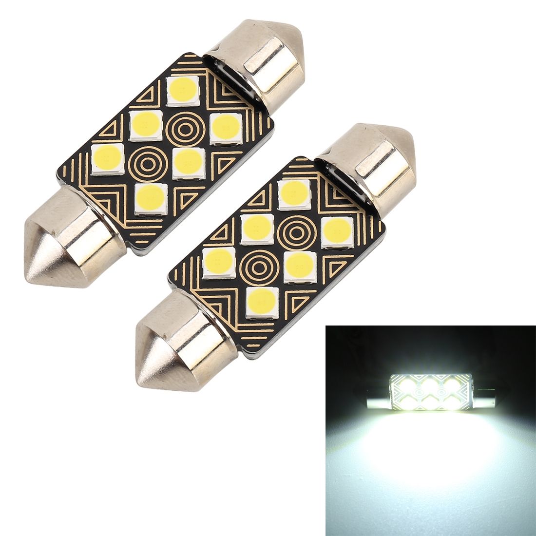 2 PCS 36mm DC12V / 1.5W / 6000K / 110LM 6LEDs SMD-3030 Car Reading Lamp Dome Light, with Decoder