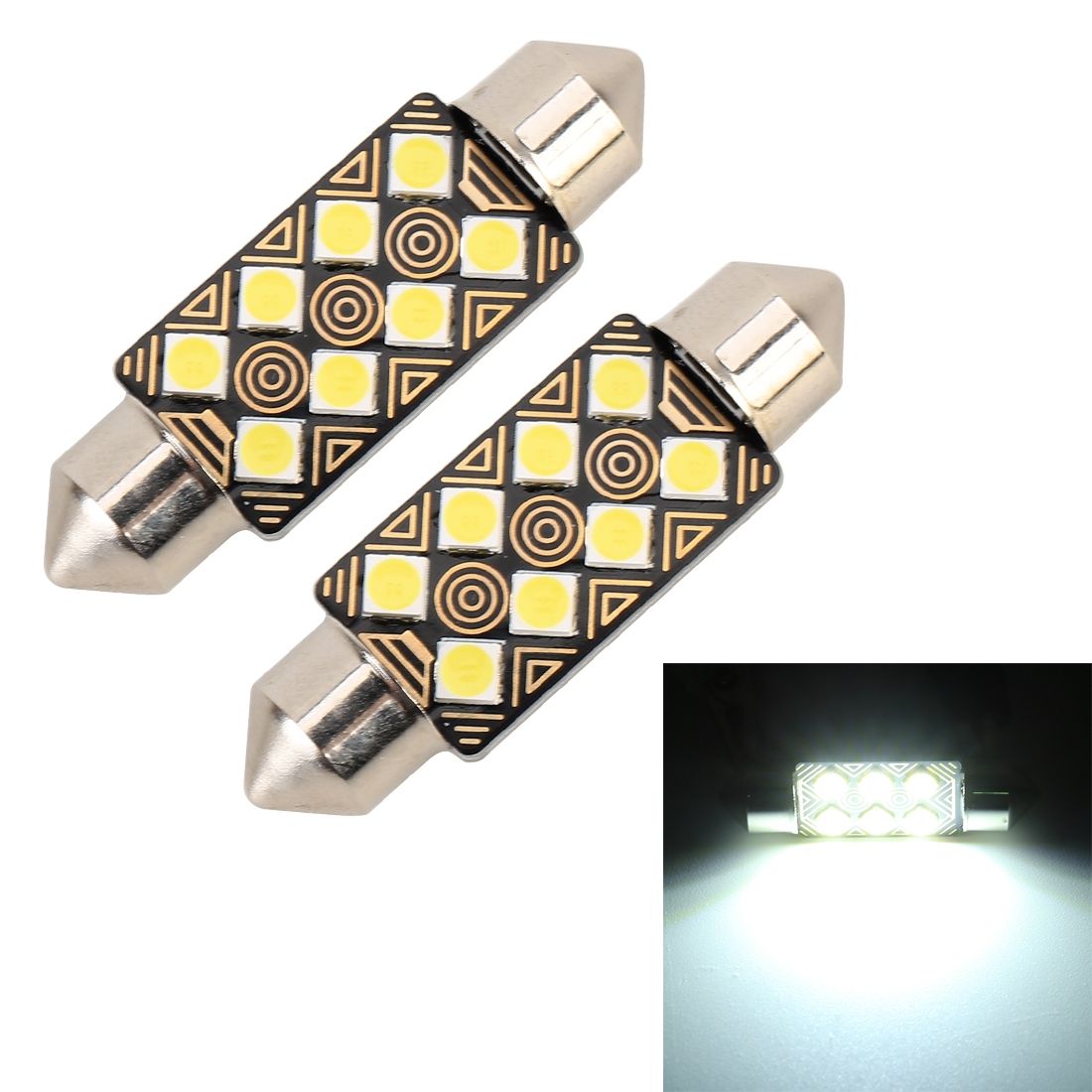 2 PCS 39mm DC12V / 1.5W / 6000K / 110LM 8LEDs SMD-3030 Car Reading Lamp Dome Light, with Decoder