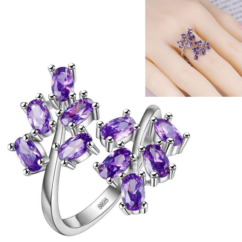 Women Adjustable Tree Leaf Rings Jewelry Ring Gifts (Purple)