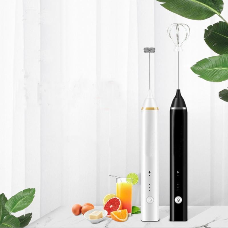 Portable 3 Gears Adjustable Handheld Milk Frother USB Foam Maker Rechargeable Electric Egg Beater (White)