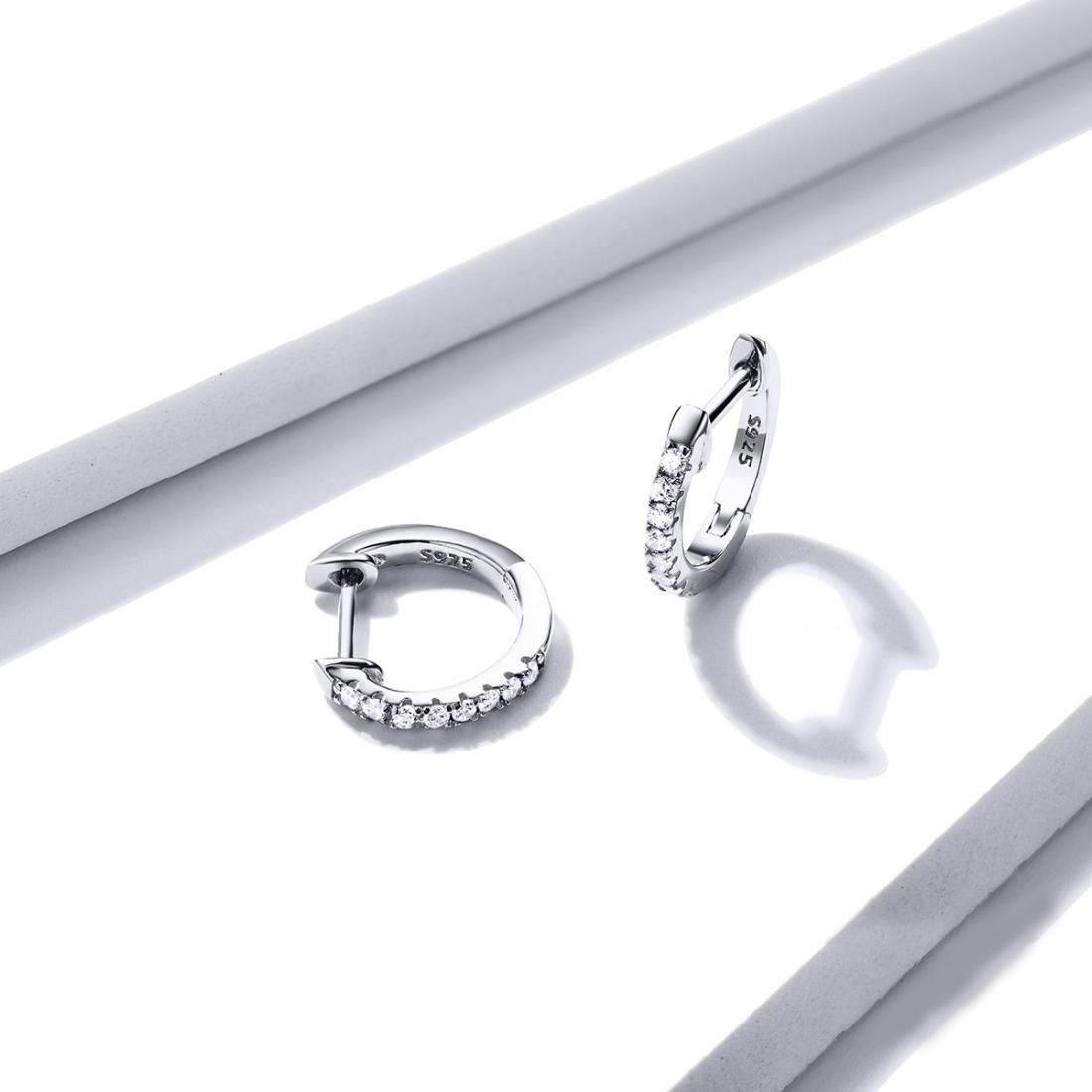 S925 Sterling Silver Circle Earrings Zircon Earrings, Color:White