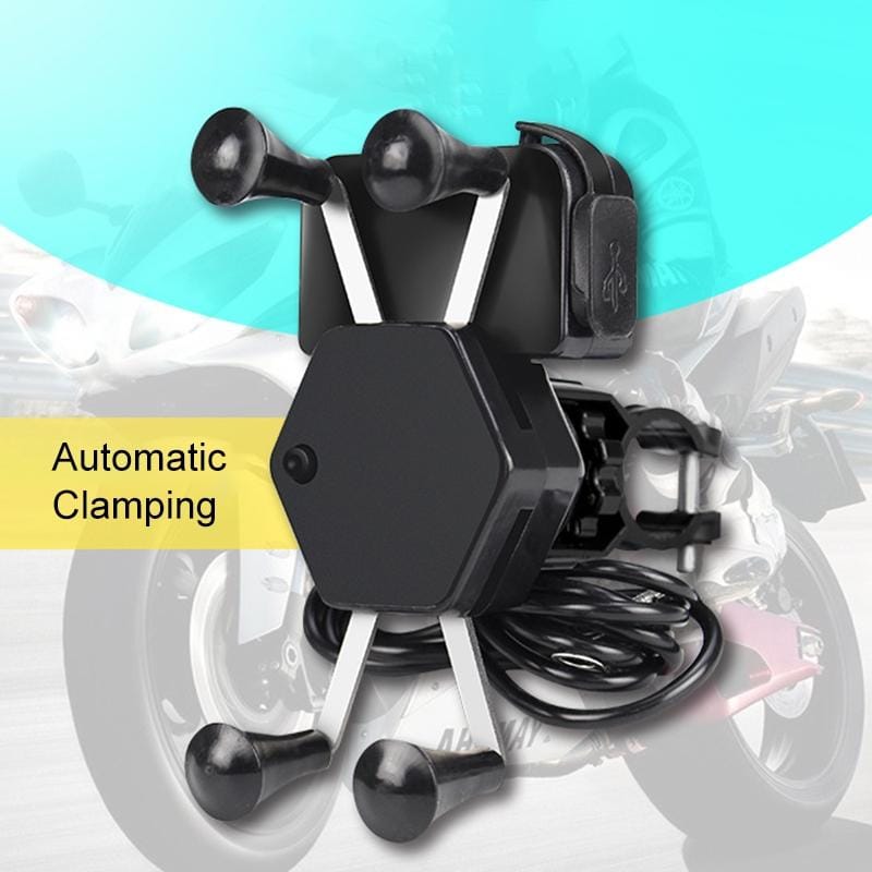 12-45V Portable Motorcycle X-type Automatic Locking USB Charger Mobile Phone Holder
