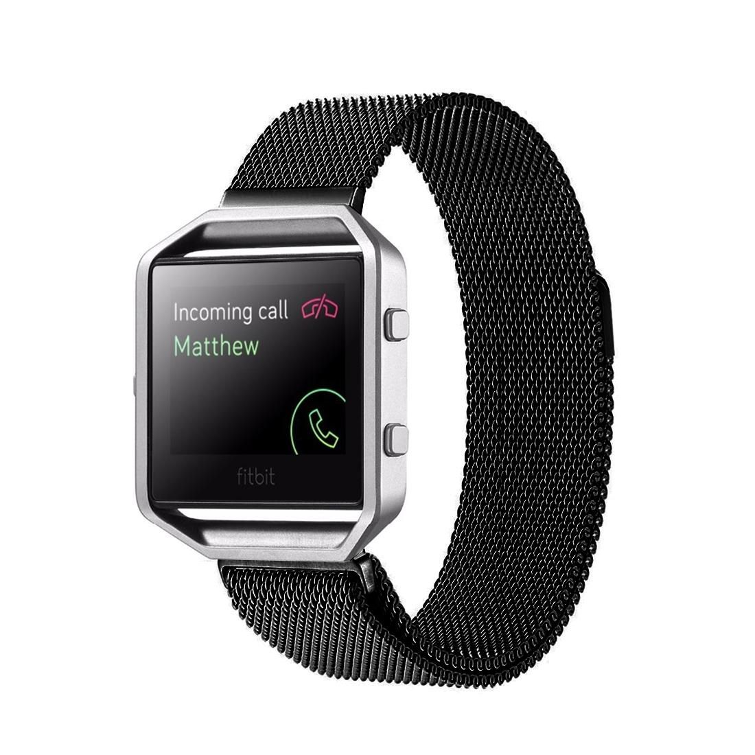 For Fitbit Blaze Watch Loop Magnetic Closure Clasp Stainless Steel Watchband (Black)