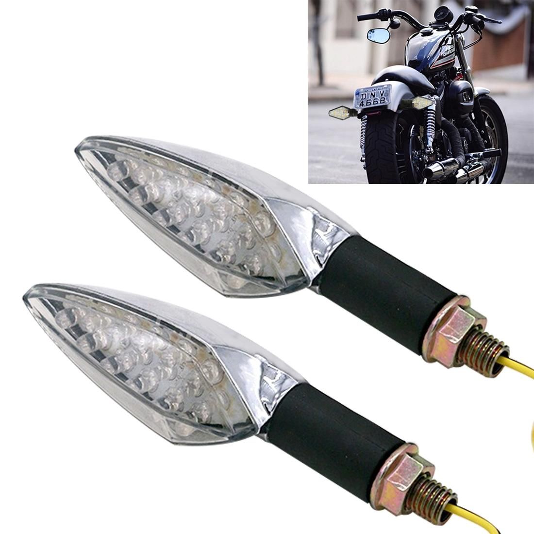 2 PCS Universal Leaf Shape Motorcycle Yellow Light Turn Signal Rear Indicator Light with 15 LED Lamps, DC 12V (Silver)