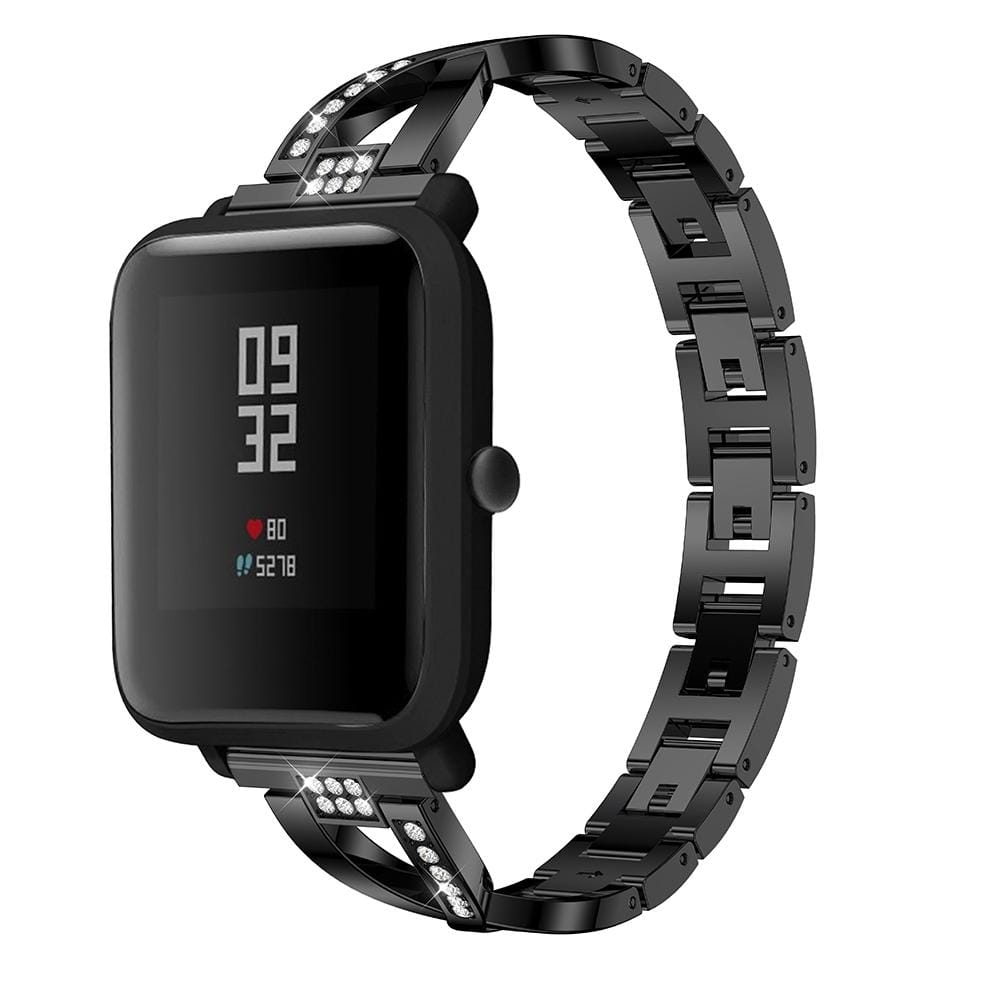 X-shaped Diamond-studded Solid Stainless Steel Wrist Strap Watch Band for Amazfit 20mm (Black)