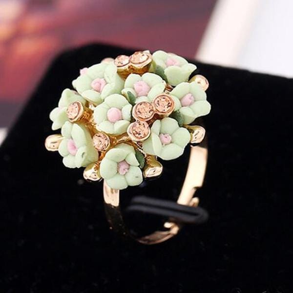 Fashion Ceramic Flower Ring for Women Adjustable Wedding Rings Jewelry (Red)