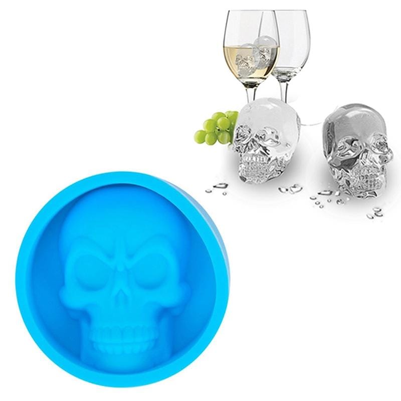 Kitchen Ice Box Food Grade Silicone Skull Ice Lattice Creative Whiskey Ice Ball Ice Mould (Blue)
