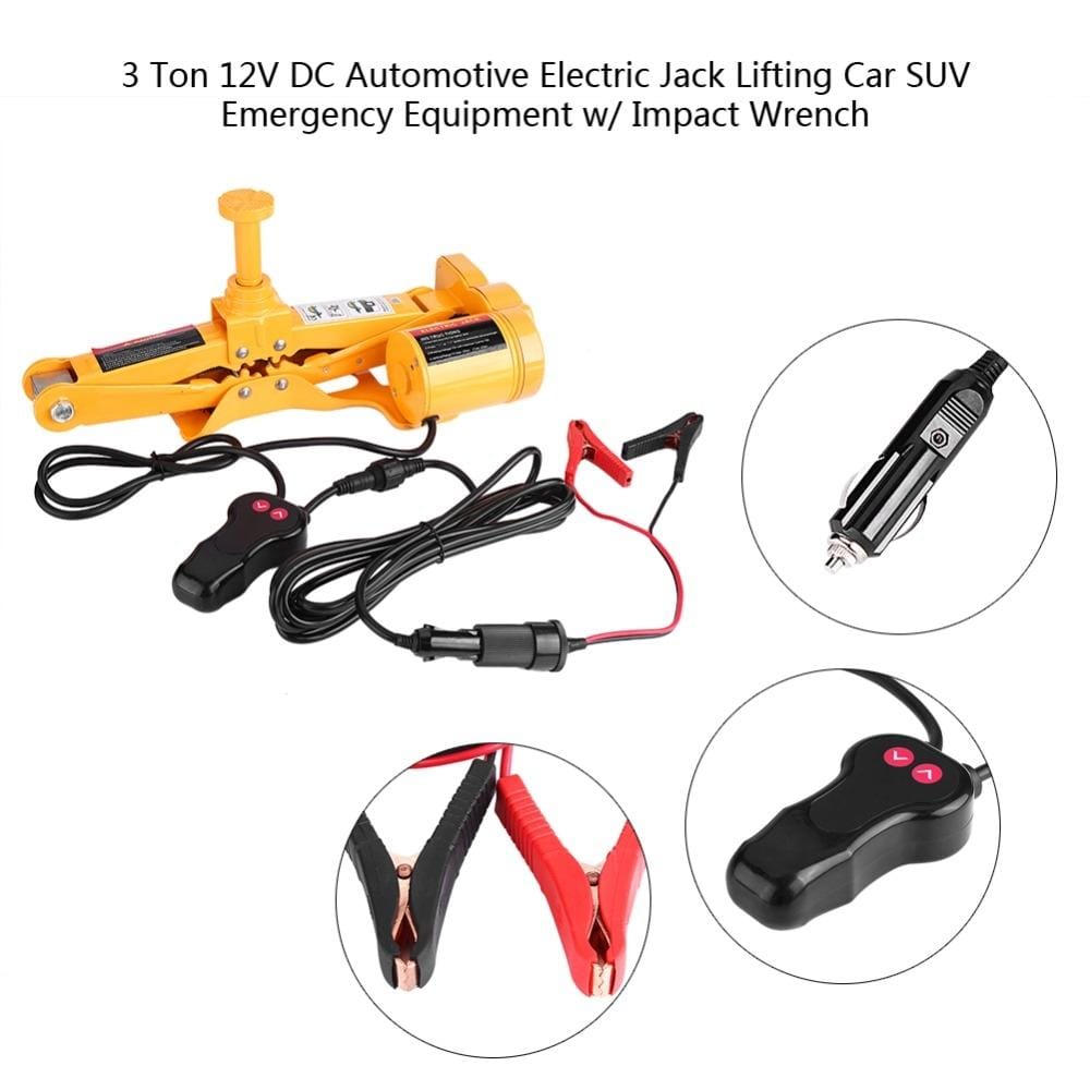 12V DC Automotive Electric Jack with Impact Wrench Car Lift Jack Tool Set (Yellow)