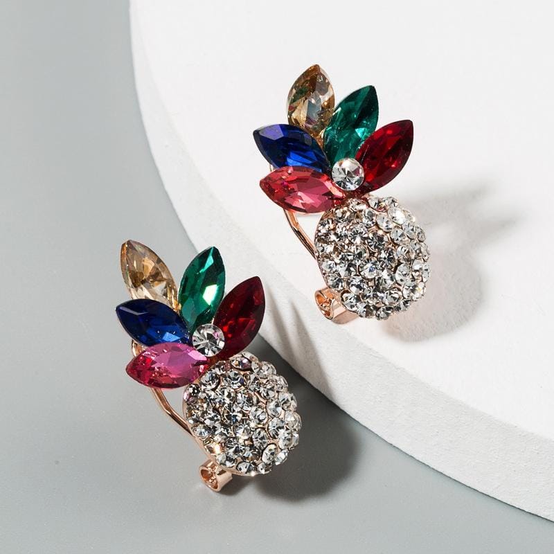 2 PCS Alloy Inlaid Colorful Rhinestone Pineapple Earrings (Color)