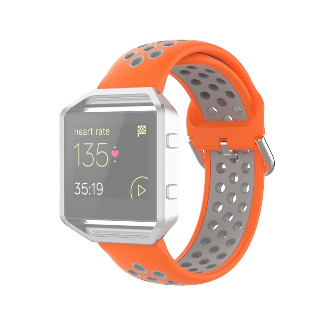 For Fitbit Versa 2 / Versa / Versa Lite / Blaze 23mm Sports Two Colors Silicone Replacement Strap Watchband (Orange Grey)