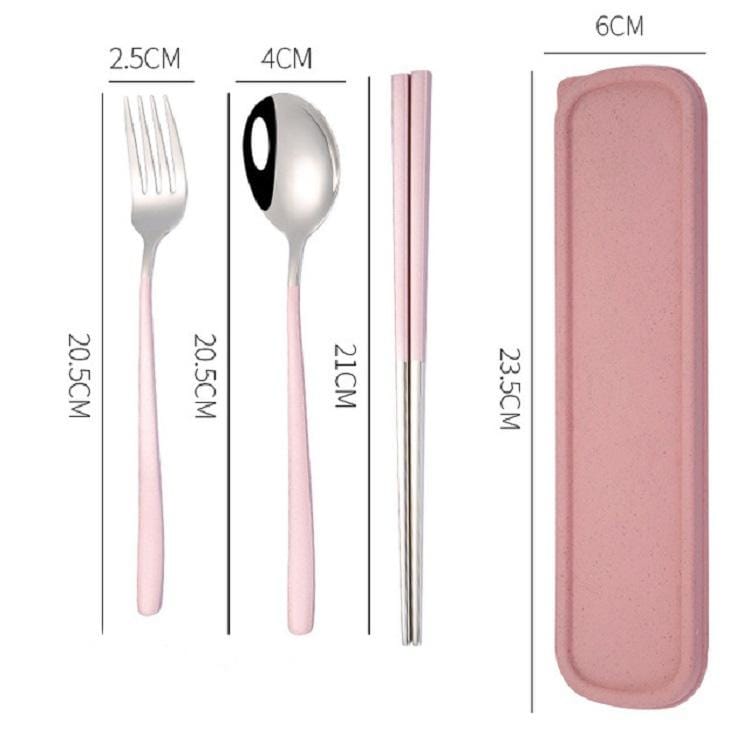 4 PCS / Set Portable Stainless Steel Tableware Creative Set Chopsticks Spoon Fork Gift, Color:Pink