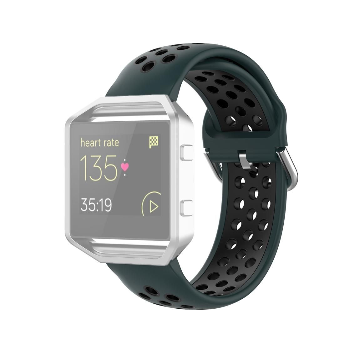 For Fitbit Versa 2 / Versa / Versa Lite / Blaze 23mm Sports Two Colors Silicone Replacement Strap Watchband (Olive Green Black)