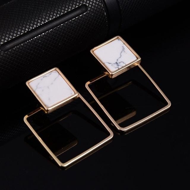 Punk Geometric Marble Stud Earring Women Party Jewelry (square)