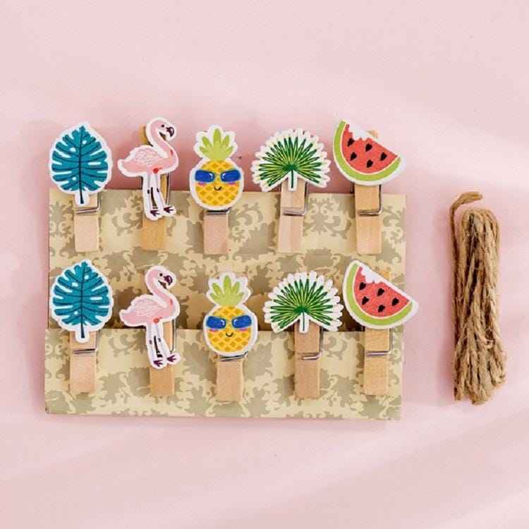 2 PCS Cartoon Hanging Photo Wall Decoration Hemp Rope Creative Colorful Wooden Clip (Flamingo)