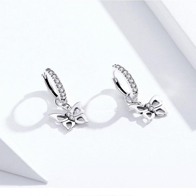 Butterfly S925 Sterling Silver Earrings Hollow Zircon Earrings