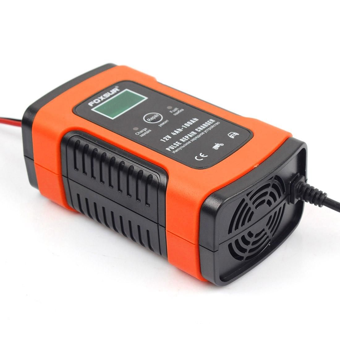 FOXSUR 12V 6A Intelligent Universal Battery Charger for Car Motorcycle, Length: 55cm, US Plug (Yellow)