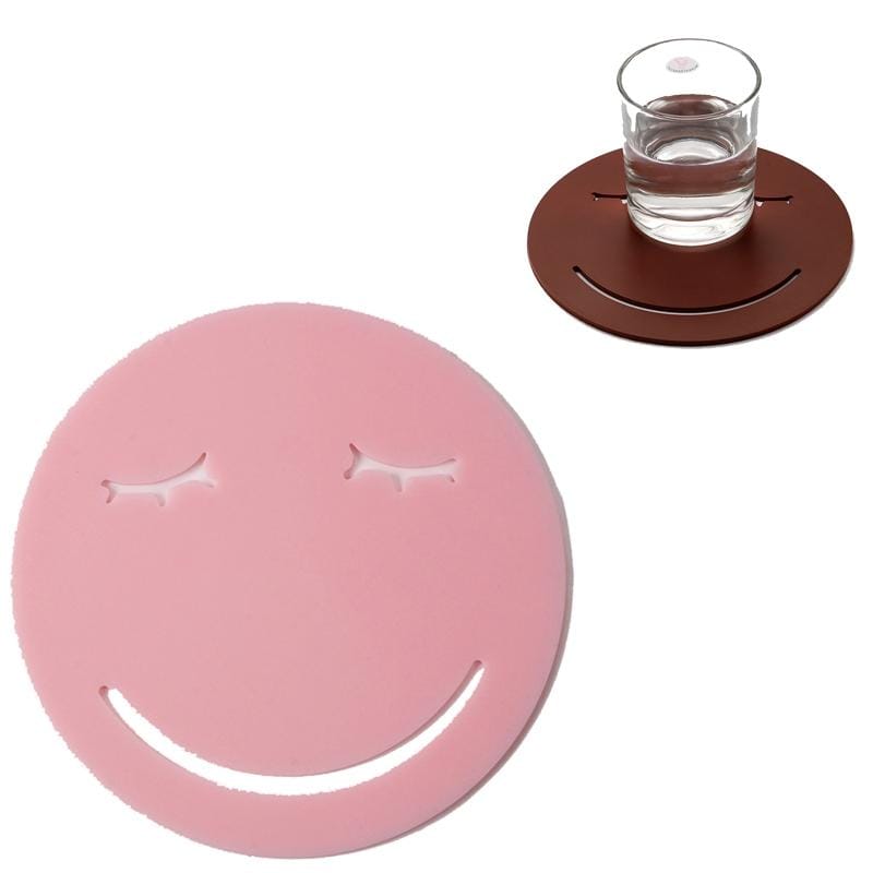 3 PCS Smile Face Expression Shape Food Grade Silicone Placemat Household Insulation Pad Cartoon Expression Non-Slip Table Mat Microwave Heating Pad (Cherry Pink)