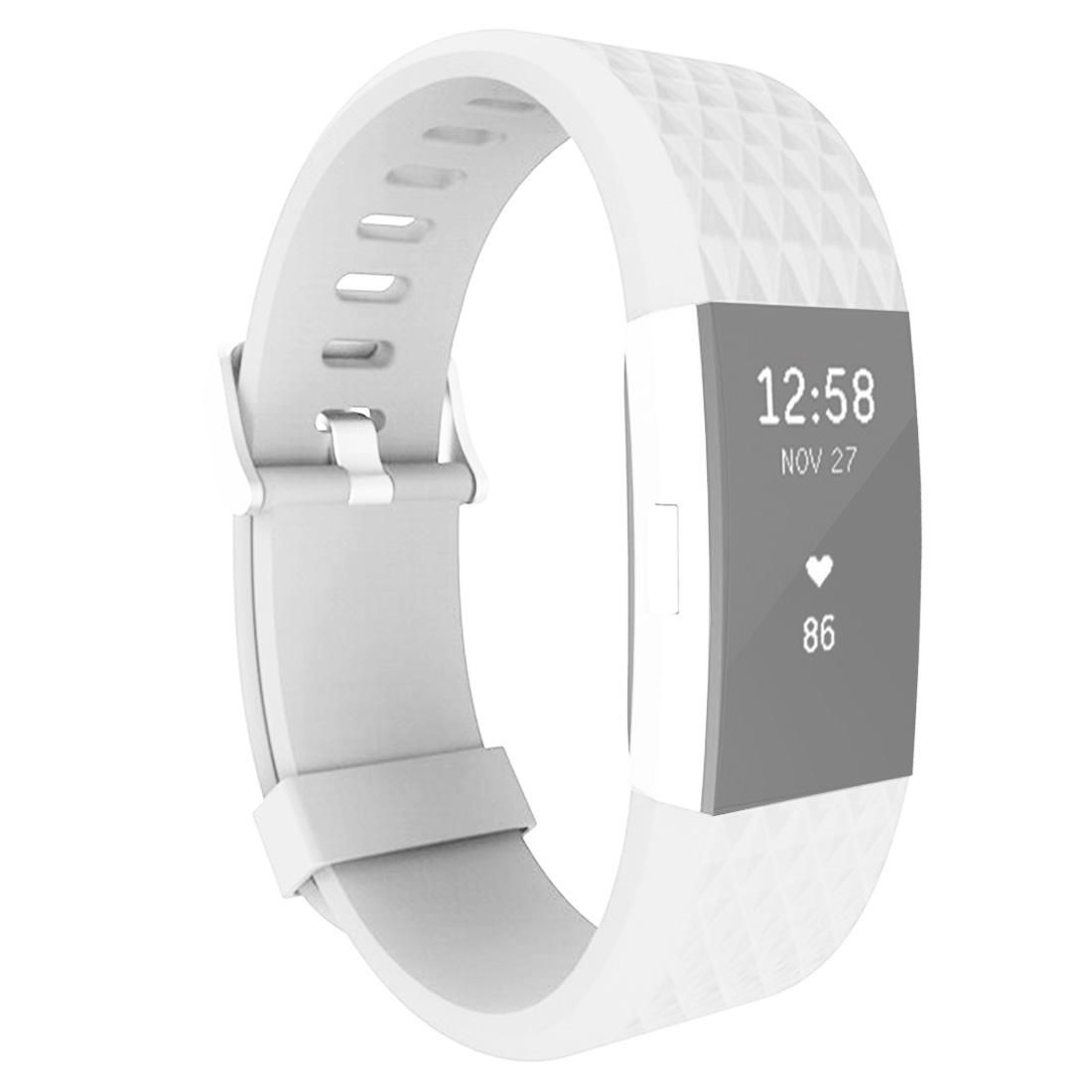 For Fitbit Charger 2 Bracelet Watch Diamond Texture TPU Watchband, Full Length: 23cm (White)