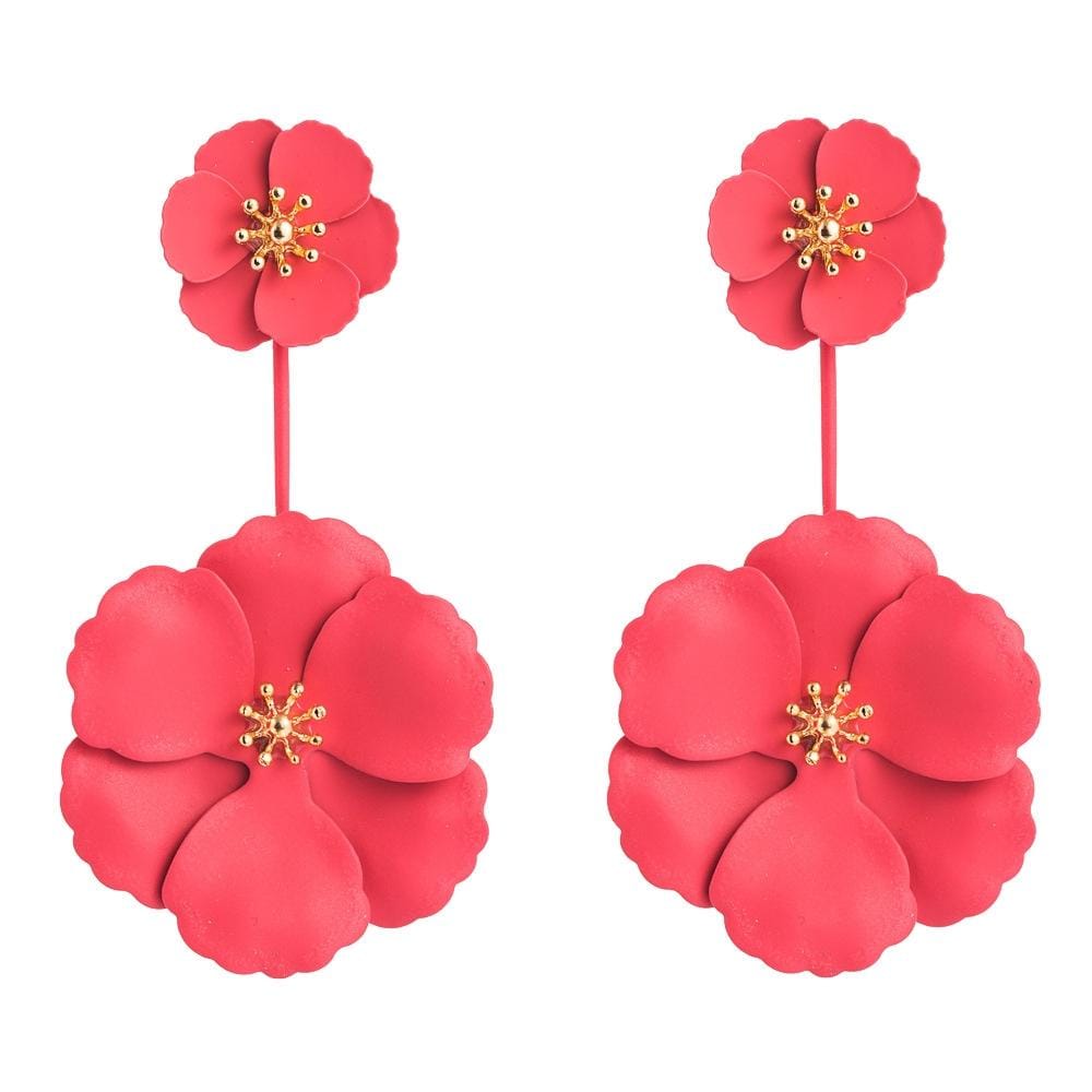 2 PCS Boho Style Earrings Alloy Flower Long Earrings (Red)