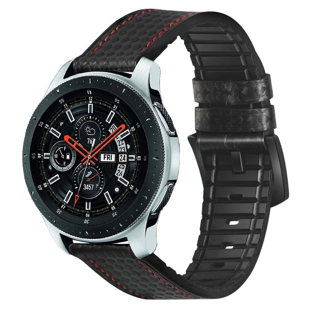 For Samsung Galaxy Watch Active 2 22mm Carbon Fiber Leather With Silicone Sports Band (Black + Red)