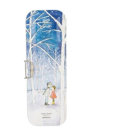 Student Pencil Case Double-deck Metal Material Double Layer Stationery Box Lovely Season Plants Pencil Box (Blue)