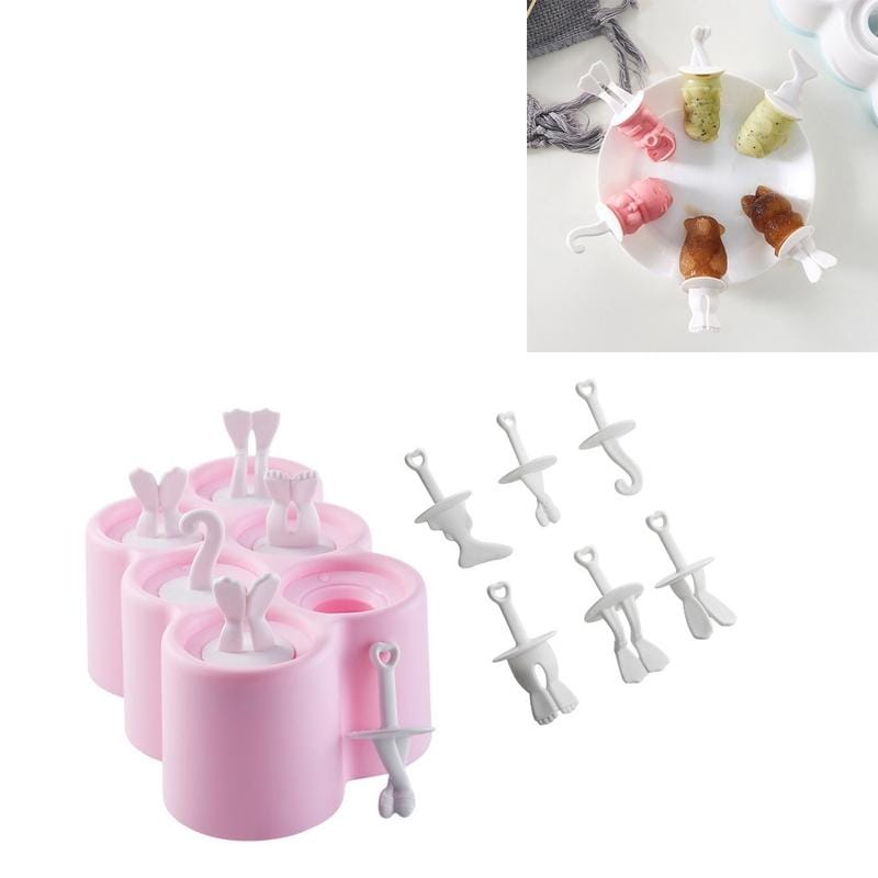 Creative Cartoon Feet Shape Silicone Ice Cube Mold Set Household Frozen Ice Lattice Refrigerator Square Plastic Ice DIY Food Supplement Box with Lid, Style:With 6 Handles (White)