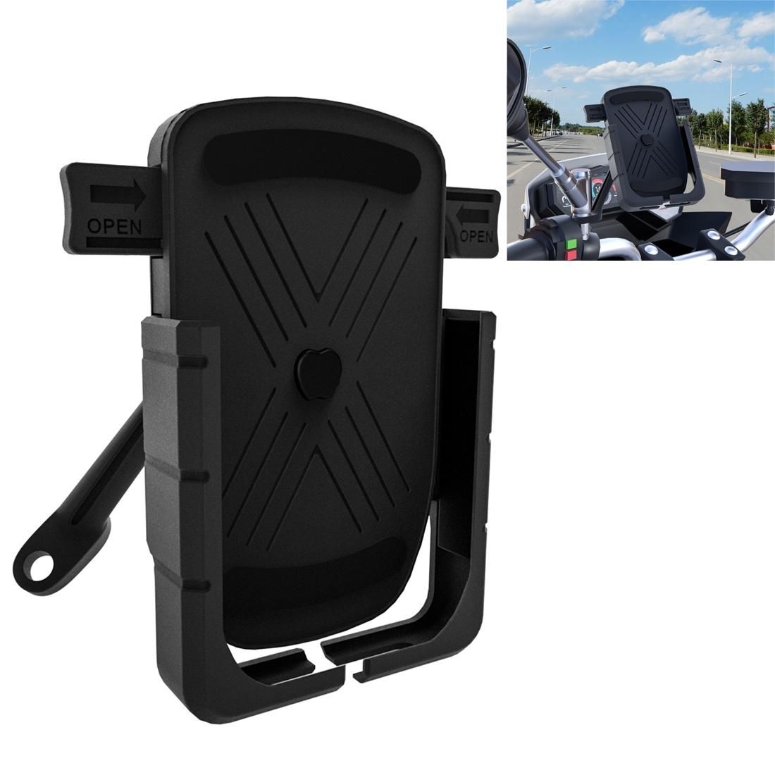 CS-1065B1 Motorcycle Aluminum Alloy Mobile Phone Holder Bracket, Mirror Holder Version (Black)