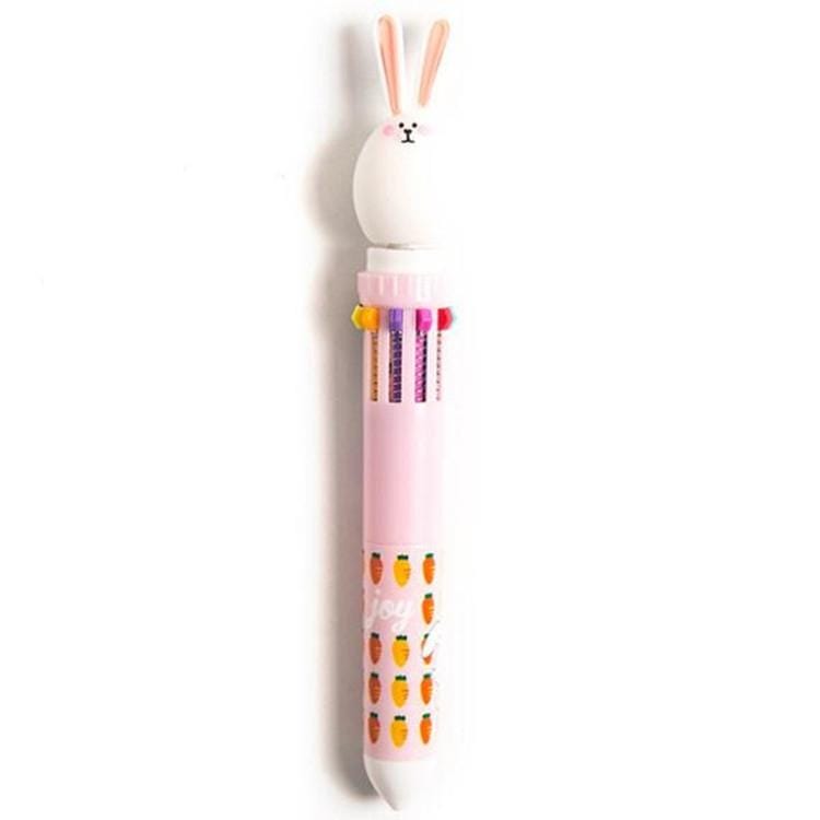 2 PCS 10 Colors Cute Rabbit Cartoon Ballpoint Pen School Office Supply (Pink)