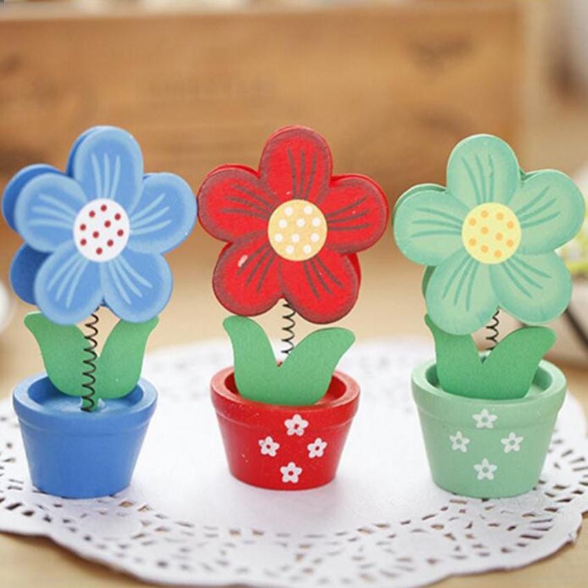 2 PCS Wooden Sun Flower Note Clip Business Card Holder, Random Color Delivery