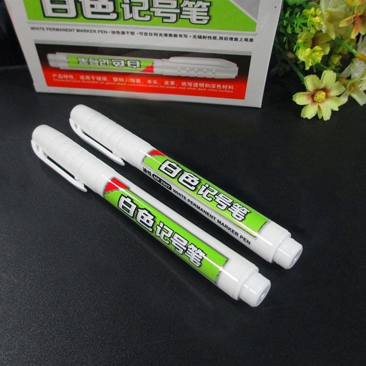 2 PCS Single Headed White Magic Marker Pen Mark Optical Disc Glass Ceramic Plastic Oily Marker (White)