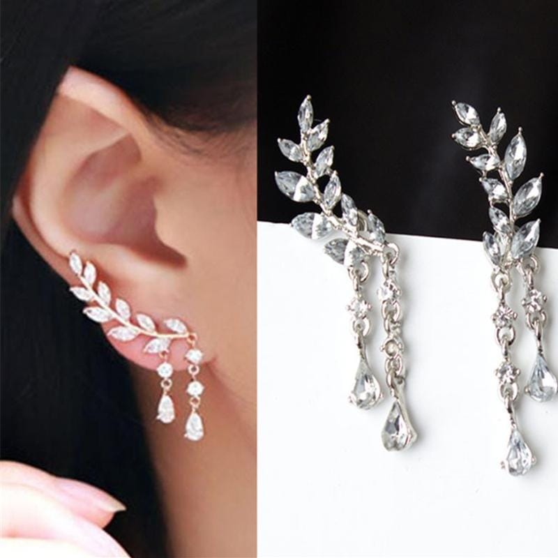 Women Tassel Wing Style Drop Earrings Fashion Cubic Jewelry (Silver color)