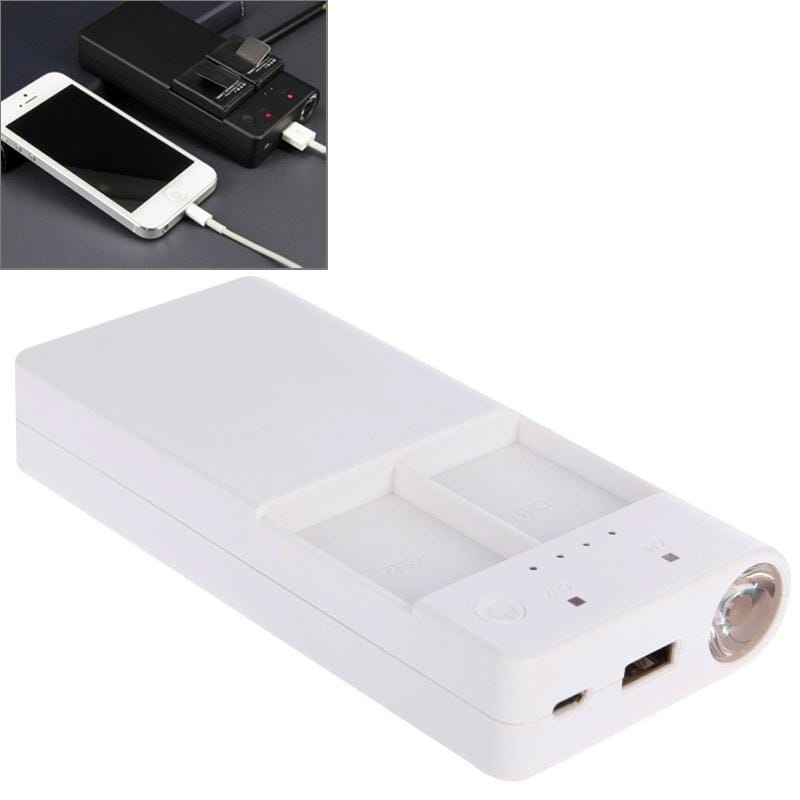 Universal Power Bank 2 Batteries USB Dual Power Charger with LED Flashlight for GoPro HERO3+ /3 / Mobile Phone (White)