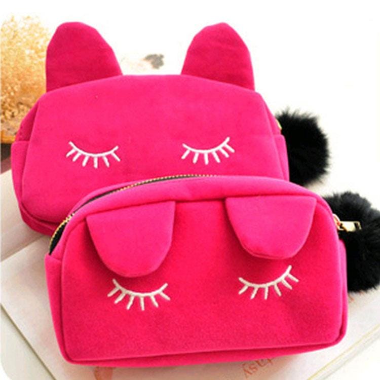 2 PCS Women Lady Cat Makeup Cosmetic Bag Cases Multi-function Purses Handbag (Style1)