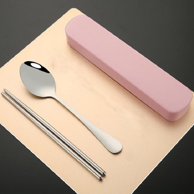 6 Boxes Stainless Steel Tableware Creative Portable Student Spoon Chopsticks Tableware Set, Style:2 PCS / Set (Black)